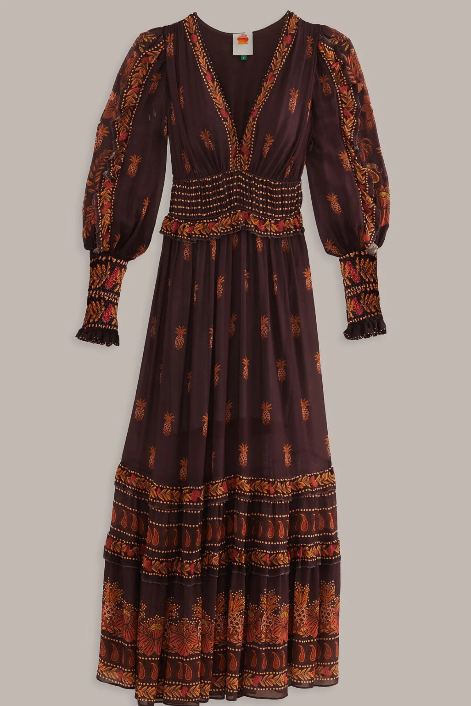 FARM Rio BROWN PAISLEY BLOOM LONG SLEEVE MAXI DRESS Best