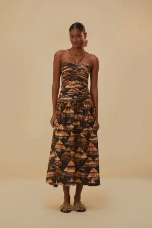 FARM Rio BROWN SHUHU MAXI DRESS SLEEVELESS Clearance