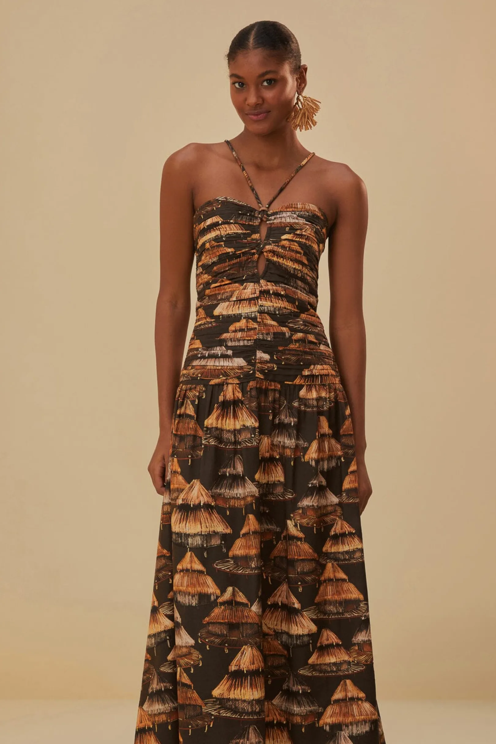 FARM Rio BROWN SHUHU MAXI DRESS SLEEVELESS Clearance