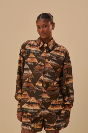 FARM Rio BROWN SHUHU SHIRT LONG SLEEVES Cheap