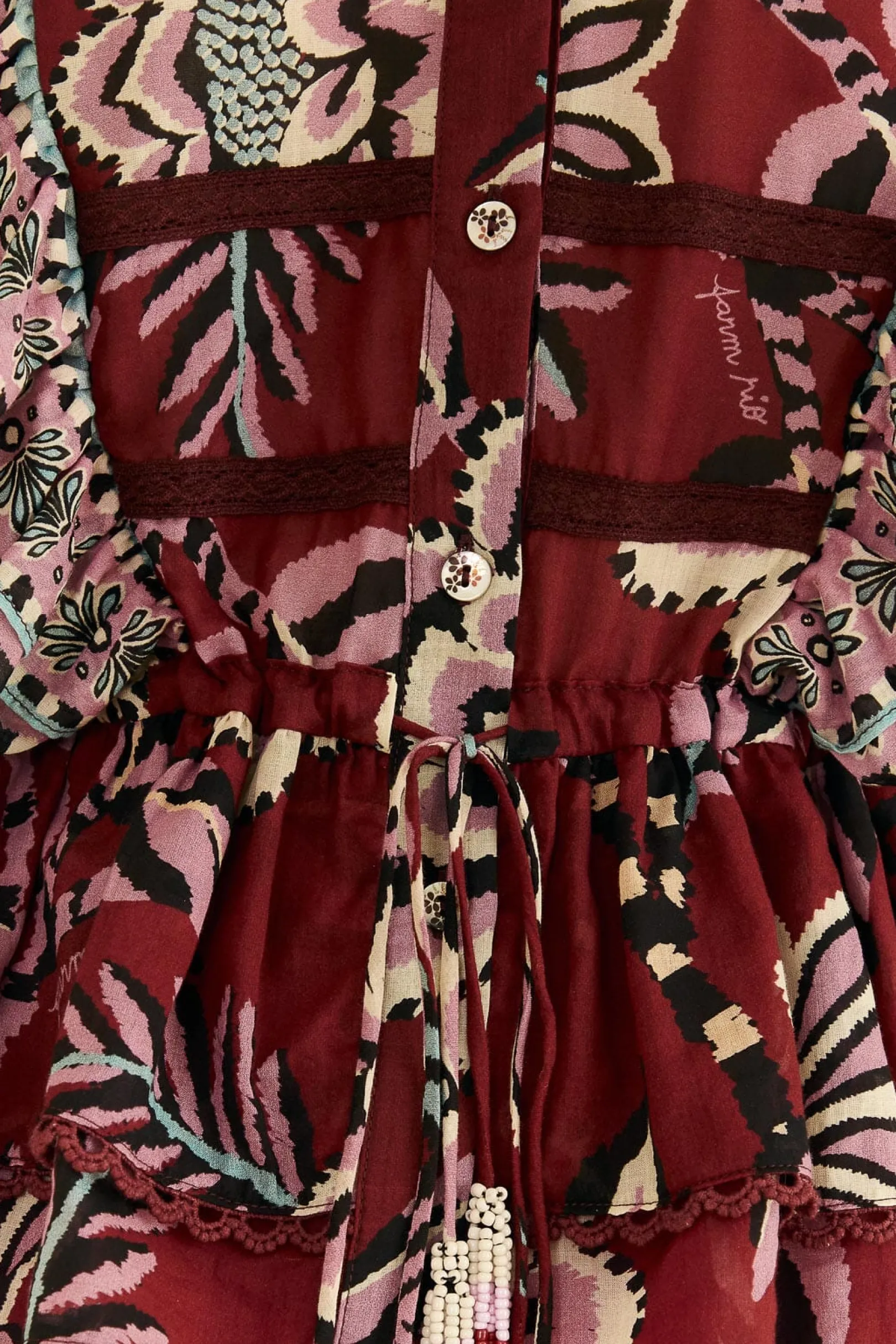 FARM Rio BURGUNDY PINEAPPLE INSPIRATION RUFFLE BLOUSE Cheap