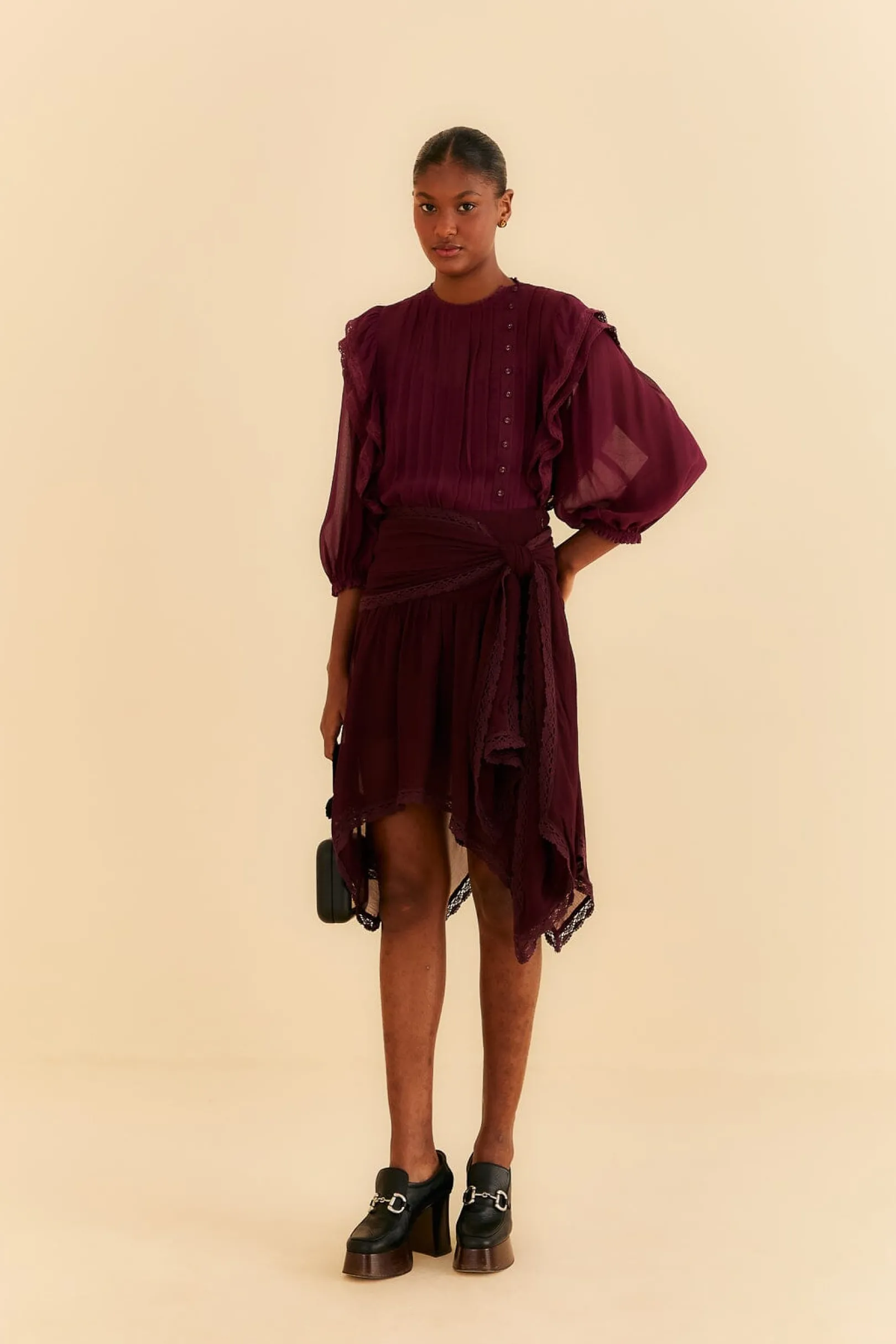 FARM Rio BURGUNDY RUFFLE BLOUSE Outlet