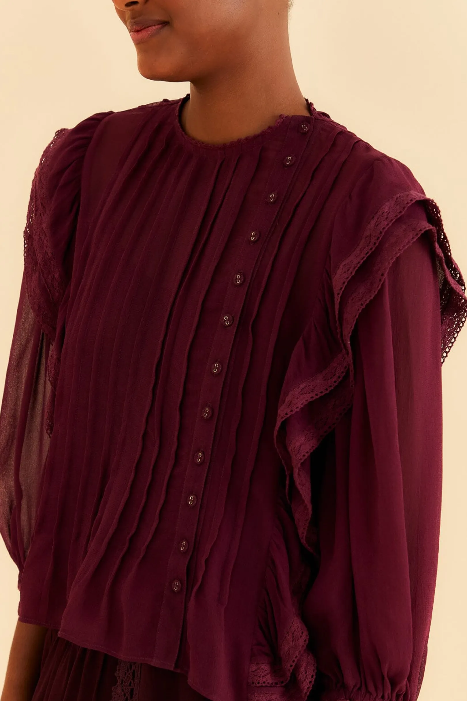 FARM Rio BURGUNDY RUFFLE BLOUSE Outlet