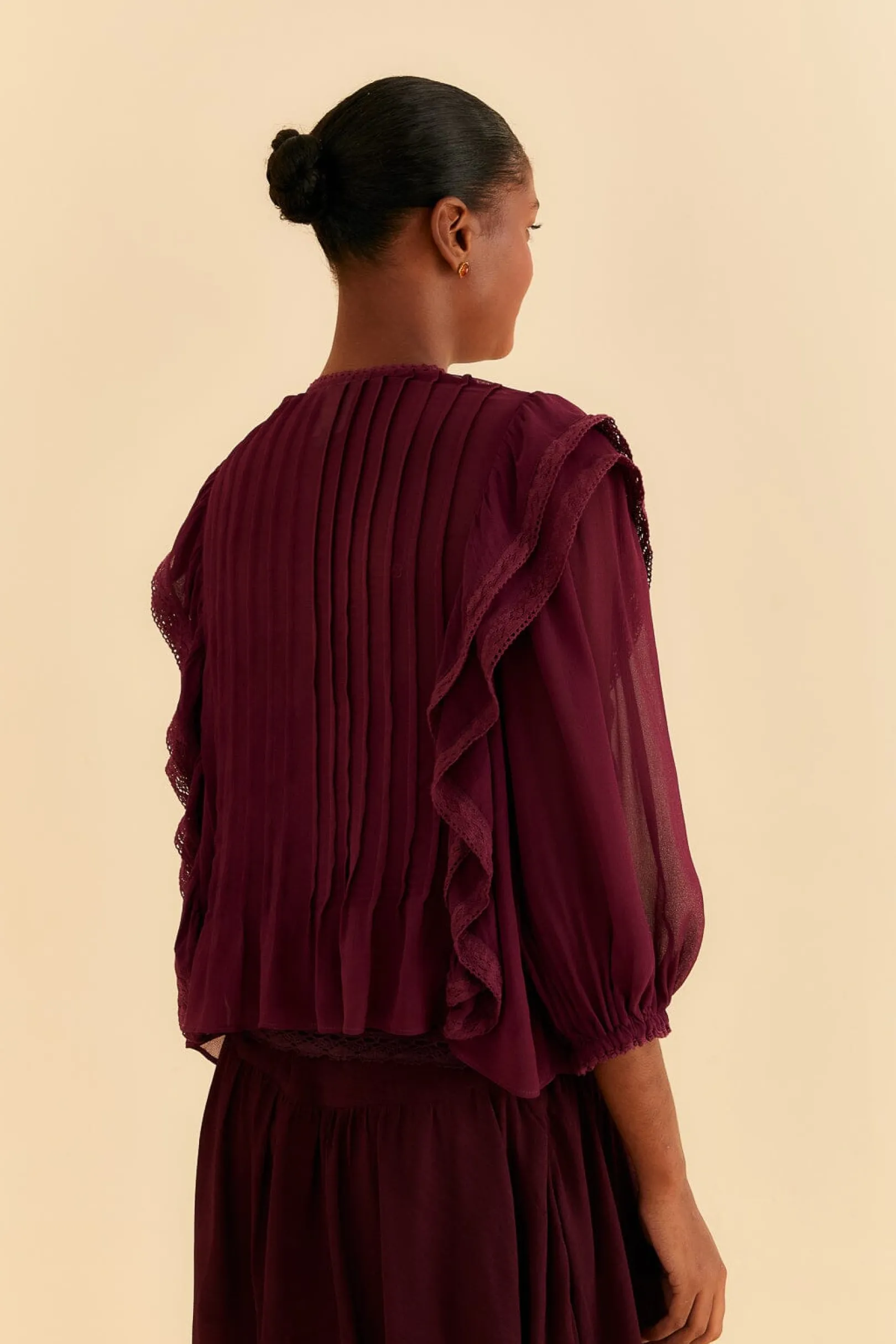 FARM Rio BURGUNDY RUFFLE BLOUSE Outlet