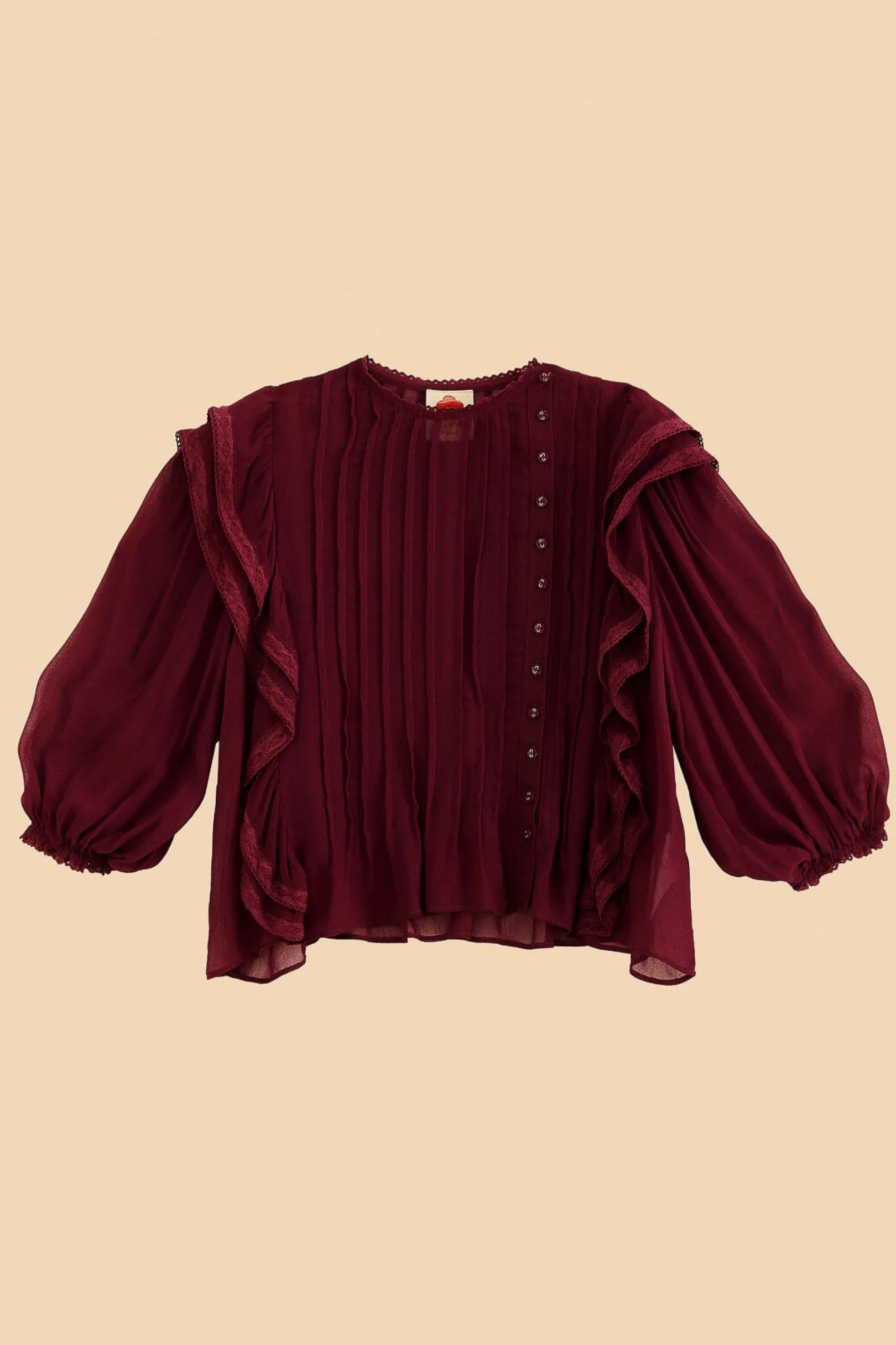 FARM Rio BURGUNDY RUFFLE BLOUSE Outlet