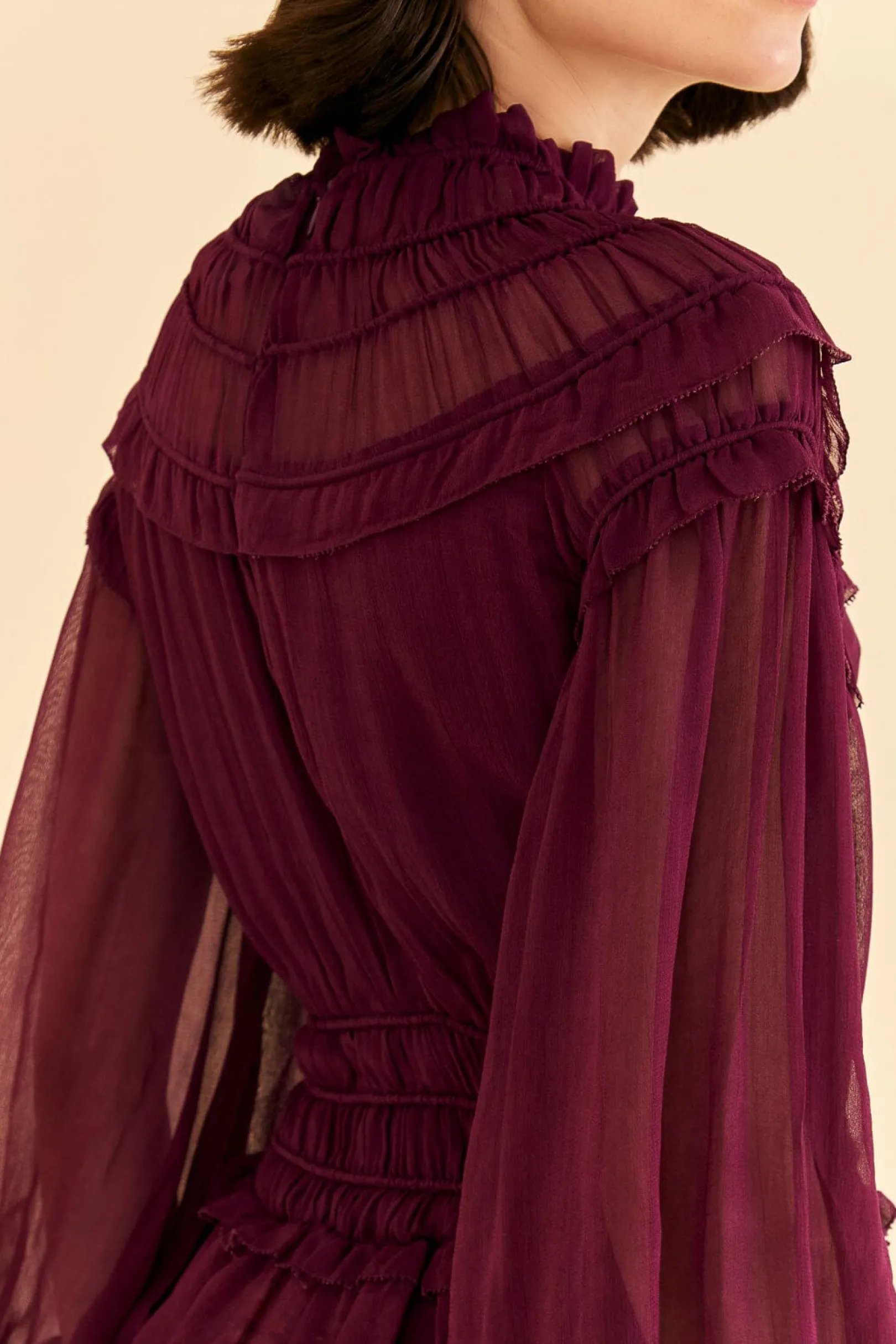 FARM Rio BURGUNDY RUFFLE HIGH NECK BLOUSE Best