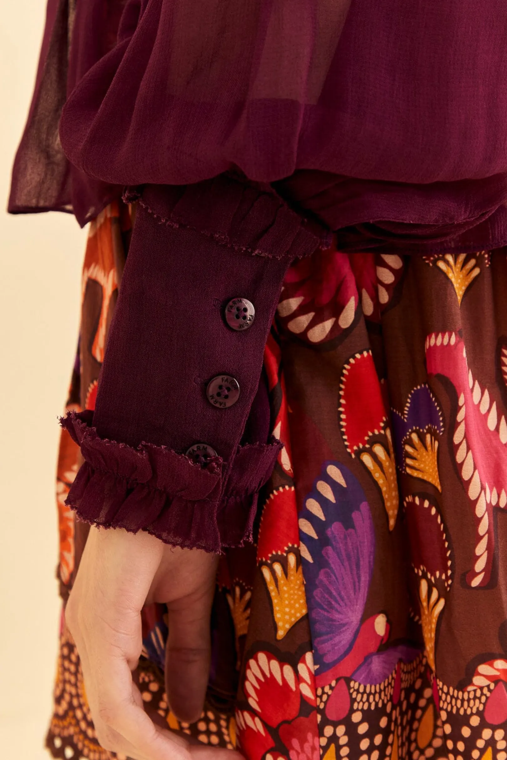 FARM Rio BURGUNDY RUFFLE HIGH NECK BLOUSE Best