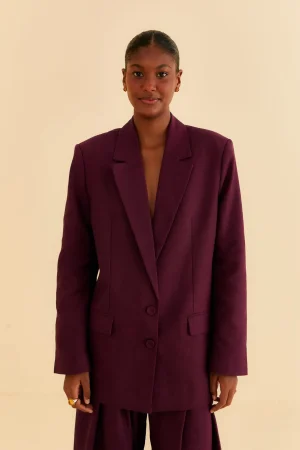 FARM Rio BURGUNDY STRAIGHT BLAZER Best Sale