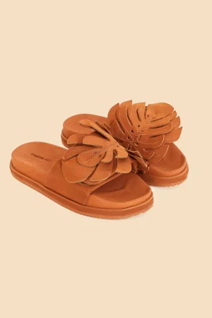 FARM Rio CARAMEL MONSTERA ANATOMIC SLIDE SANDAL Cheap