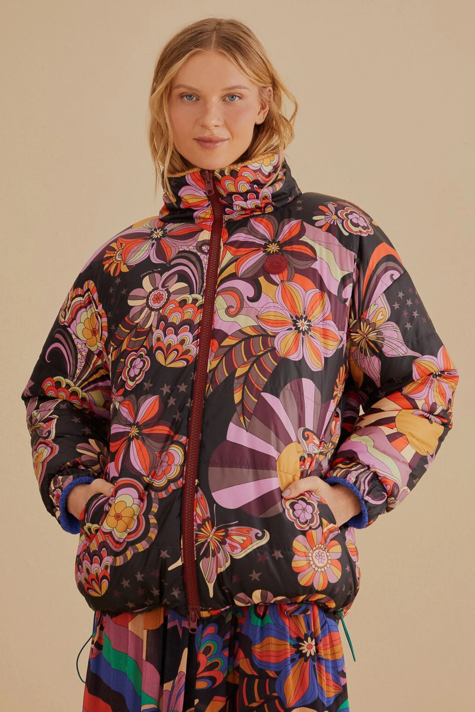 FARM Rio COLORFUL STRIPES KNIT REVERSIBLE PUFFER JACKET Clearance