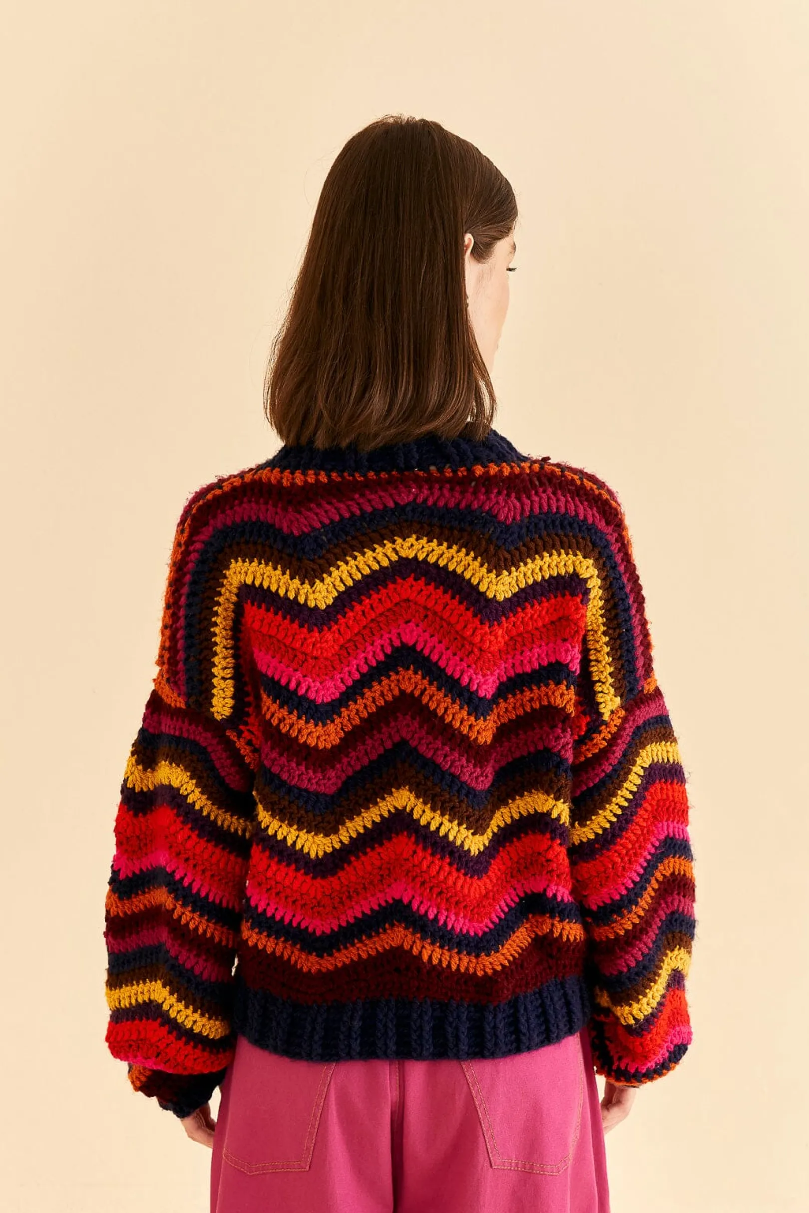 FARM Rio COLORFUL WAVES CROCHET HIGH NECK SWEATER Shop