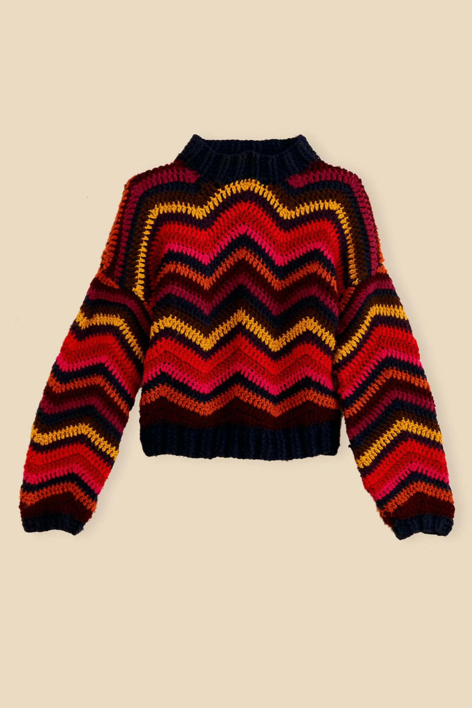 FARM Rio COLORFUL WAVES CROCHET HIGH NECK SWEATER Shop