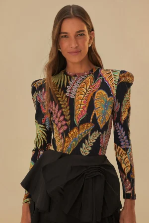 FARM Rio  COOL FOLIAGE BLACK BODYSUIT Best