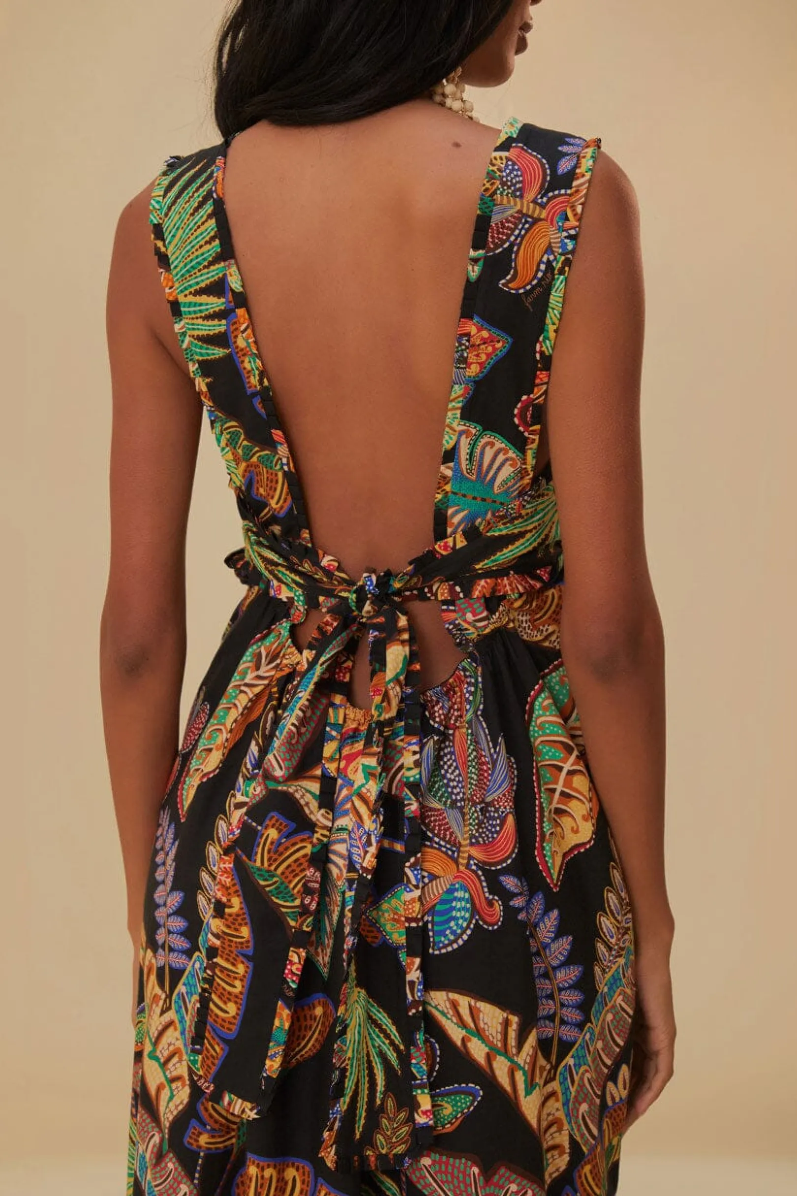 FARM Rio COOL FOLIAGE BLACK SLEEVELESS MAXI DRESS Clearance