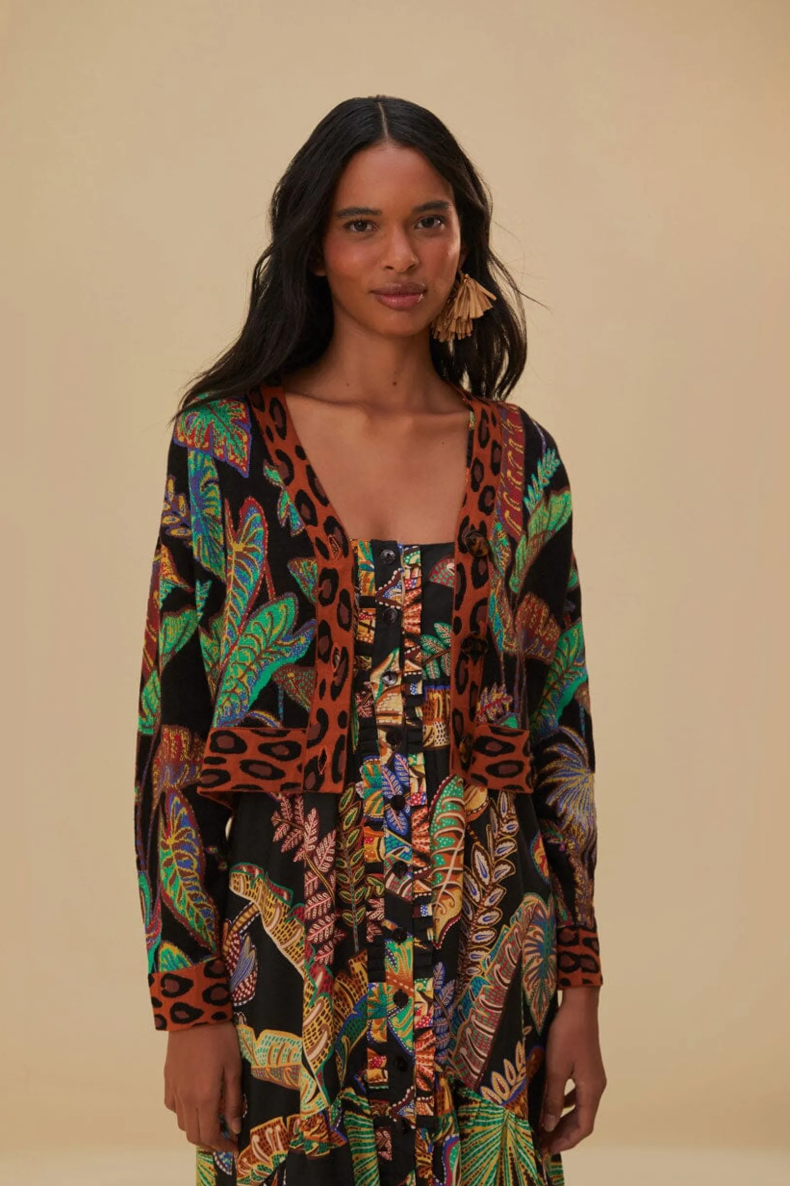 FARM Rio COOL FOLIAGE CROPPED KNIT CARDIGAN Fashion