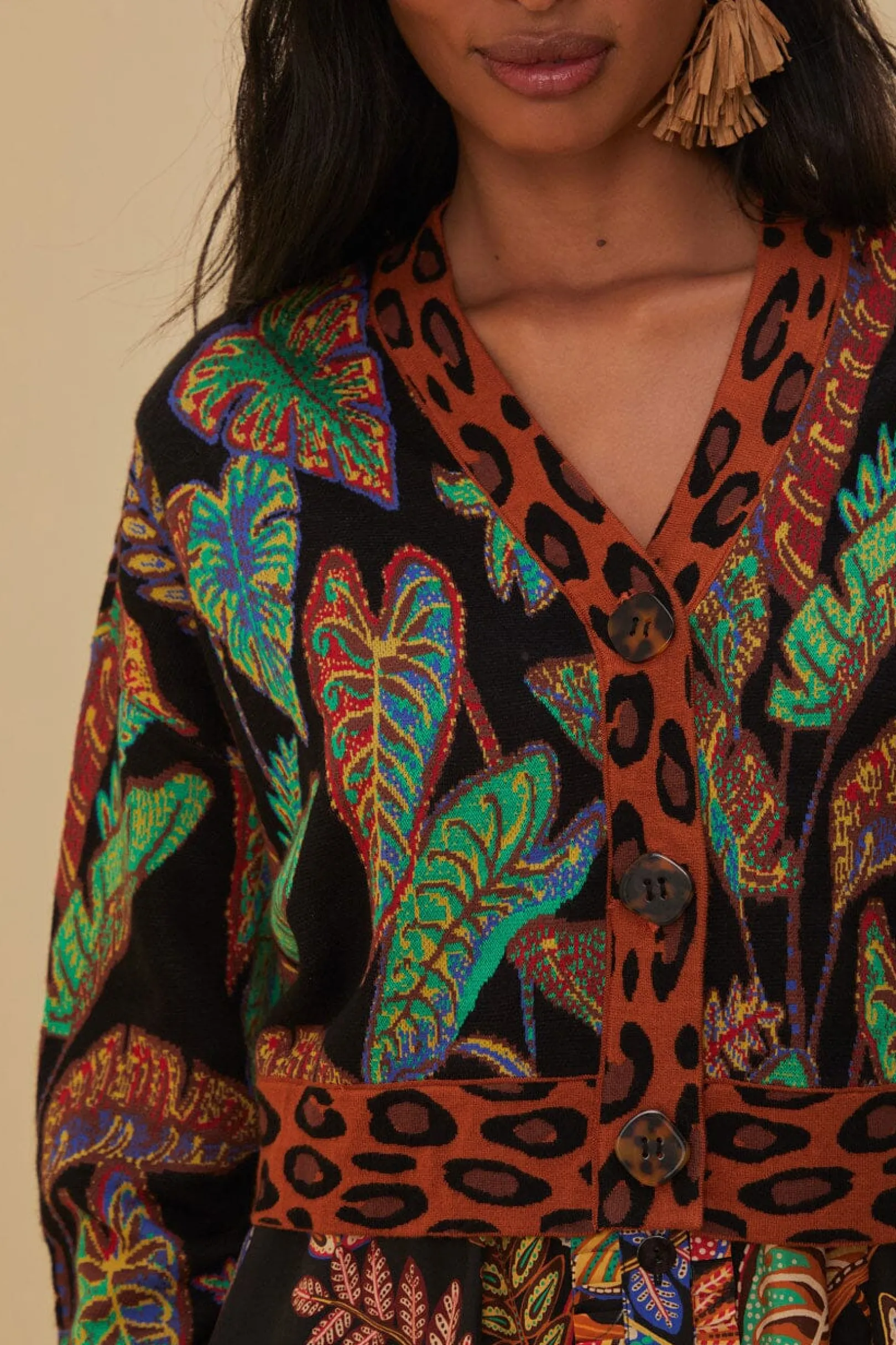 FARM Rio COOL FOLIAGE CROPPED KNIT CARDIGAN Fashion
