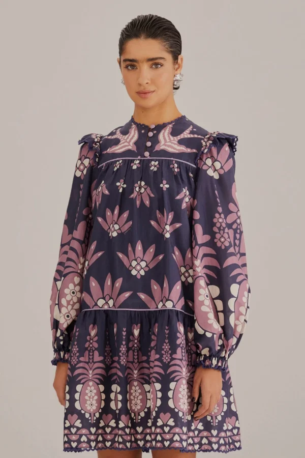 FARM Rio DARK BLUE AINIKA MARTINA LONG SLEEVE MINI DRESS Sale