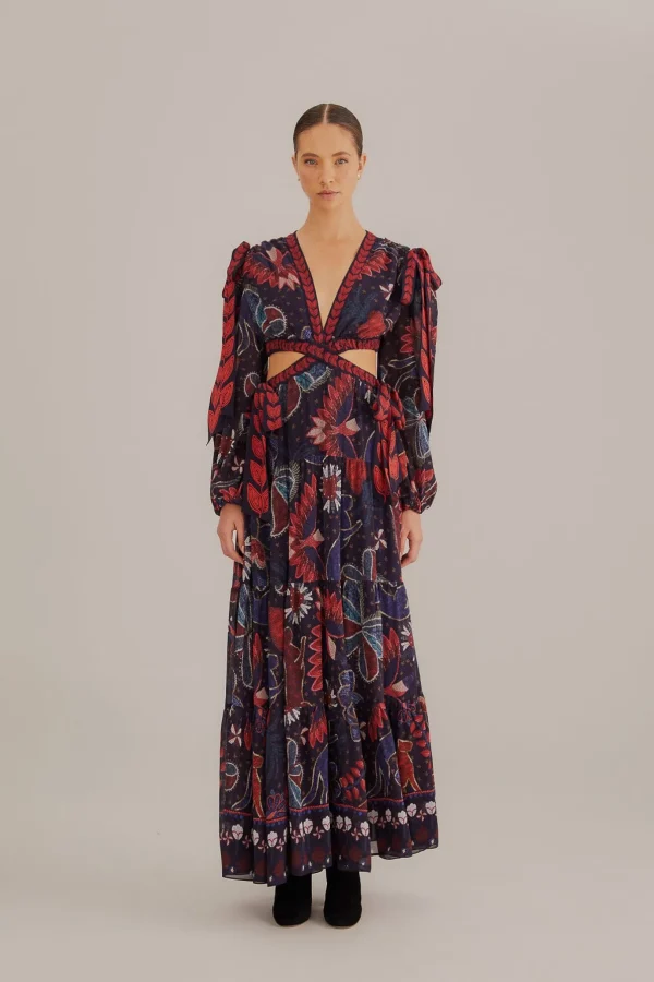 FARM Rio DARK BLUE TROPICAL SHINE CUT OUT MAXI DRESS Flash Sale