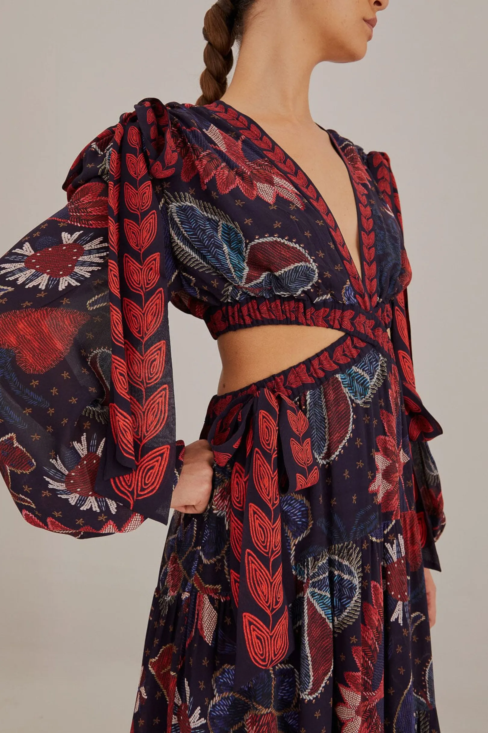 FARM Rio DARK BLUE TROPICAL SHINE CUT OUT MAXI DRESS Flash Sale