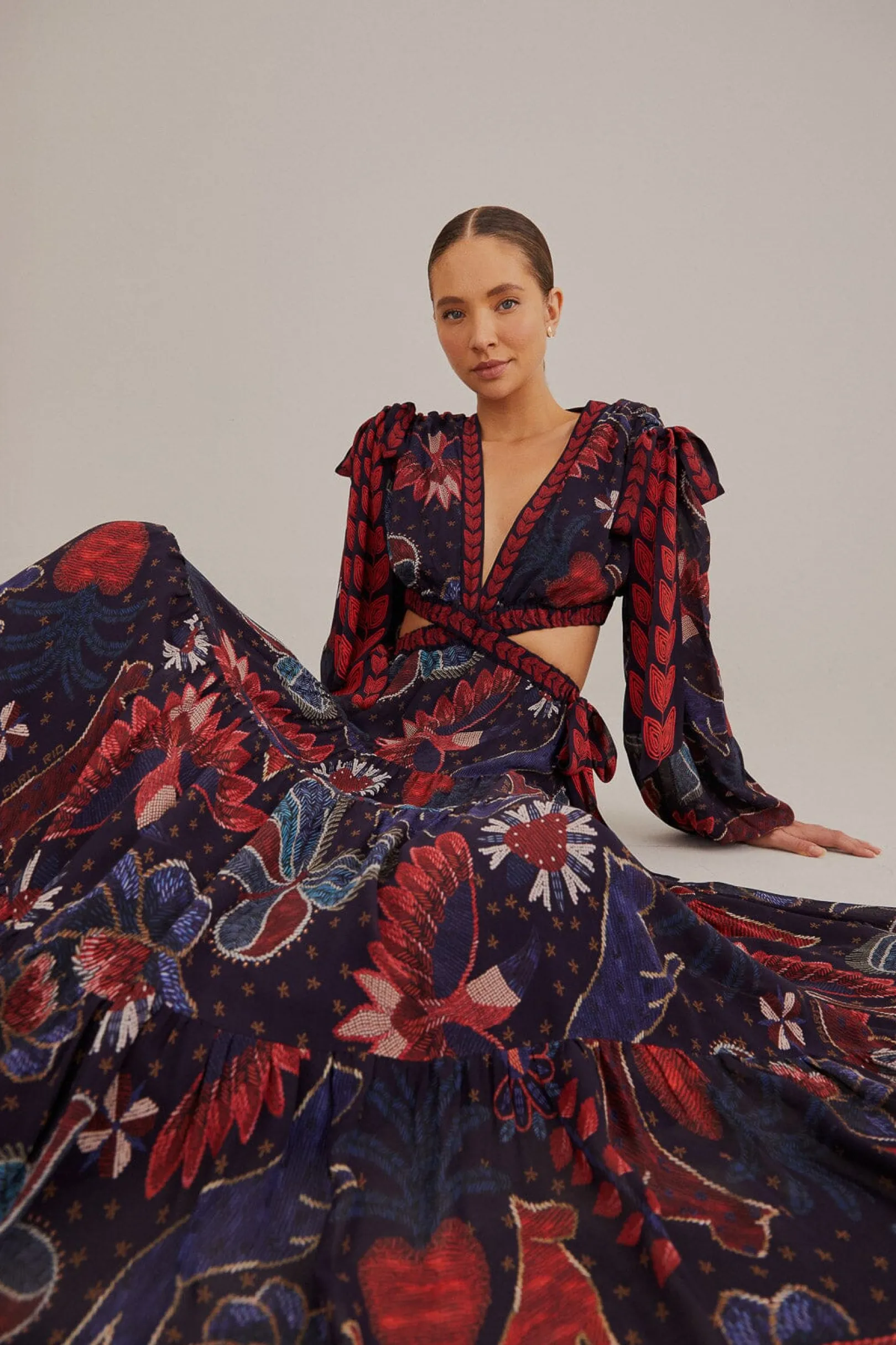 FARM Rio DARK BLUE TROPICAL SHINE CUT OUT MAXI DRESS Flash Sale