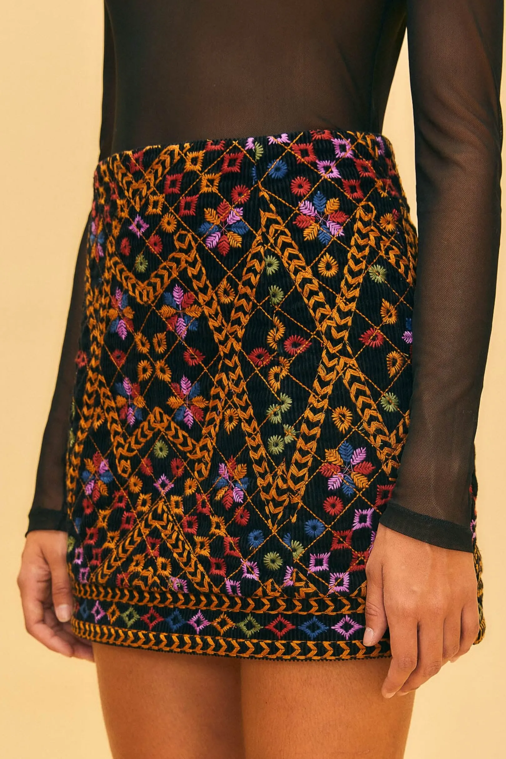 FARM Rio EMBROIDERED CORDUROY MINI SKIRT Cheap