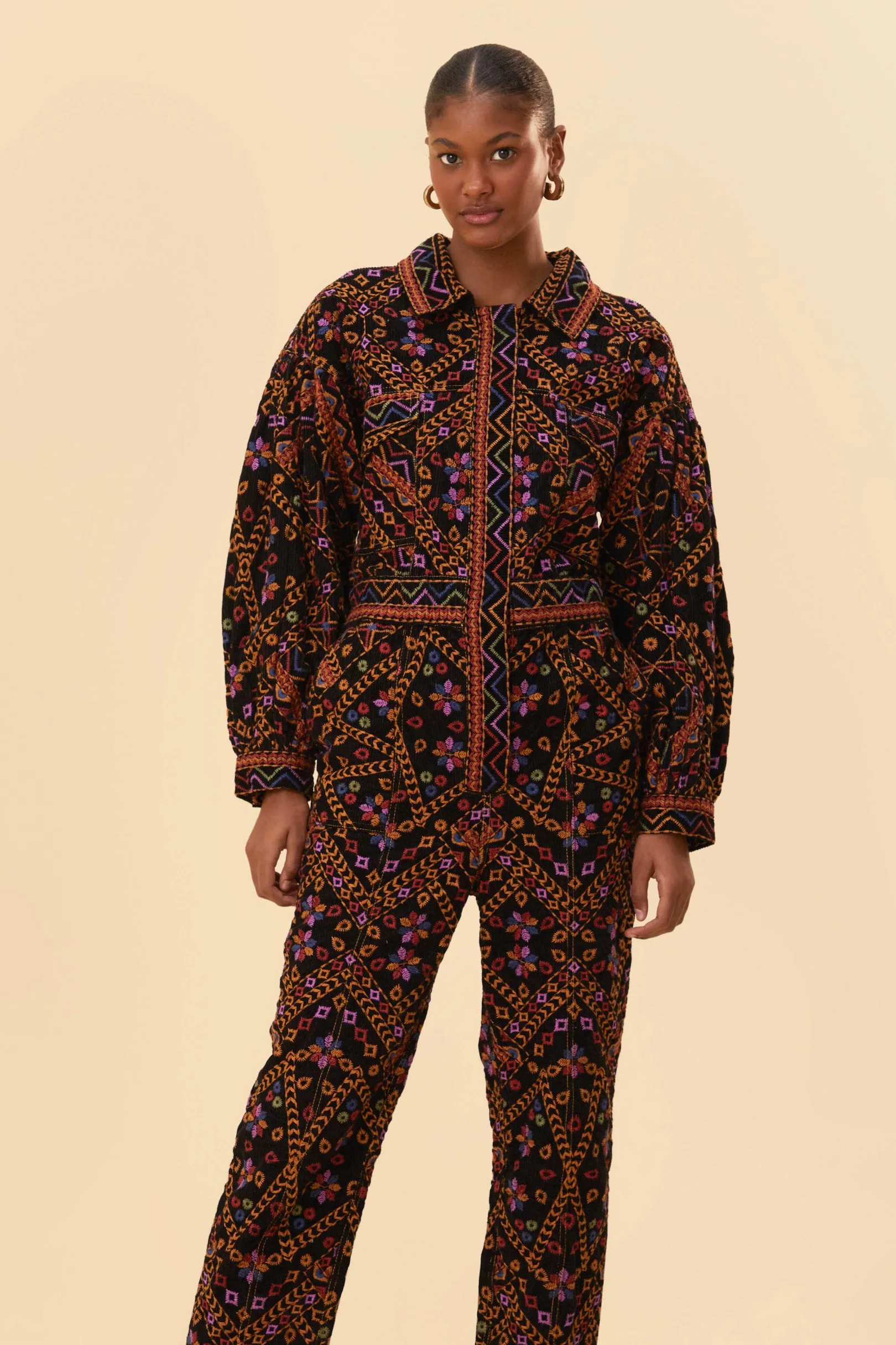 FARM Rio EMBROIDERED LONG SLEEVE JUMPSUIT Cheap