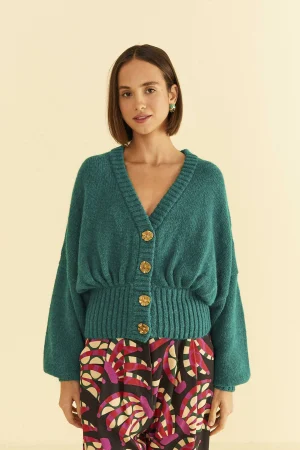 FARM Rio EMERALD BUBBLE KNIT CARDIGAN Discount