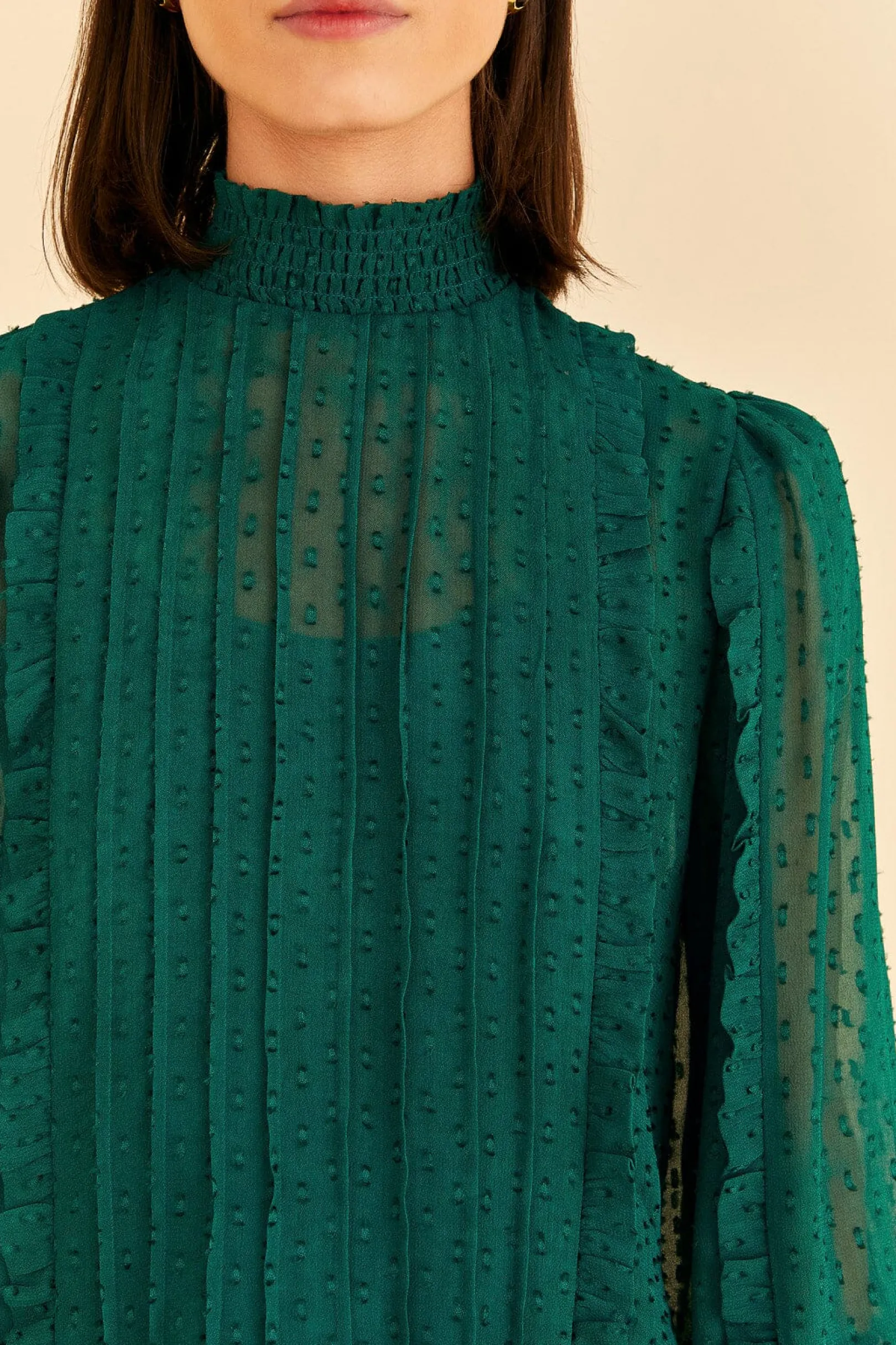 FARM Rio EMERALD RUFFLE LONG SLEEVE BLOUSE Best Sale