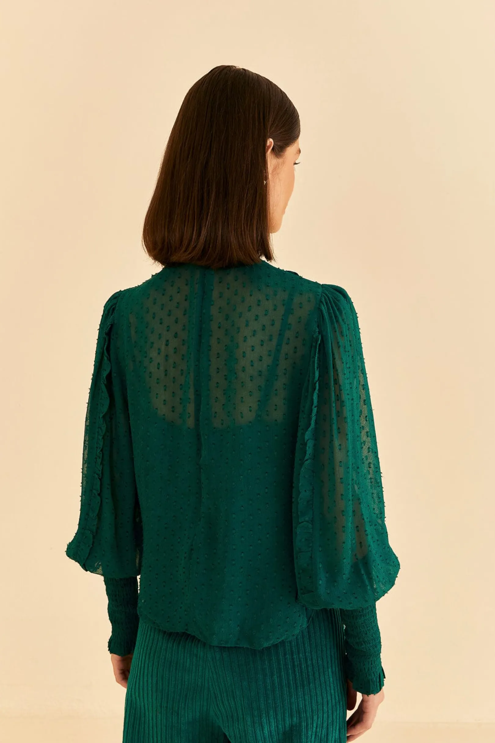 FARM Rio EMERALD RUFFLE LONG SLEEVE BLOUSE Best Sale
