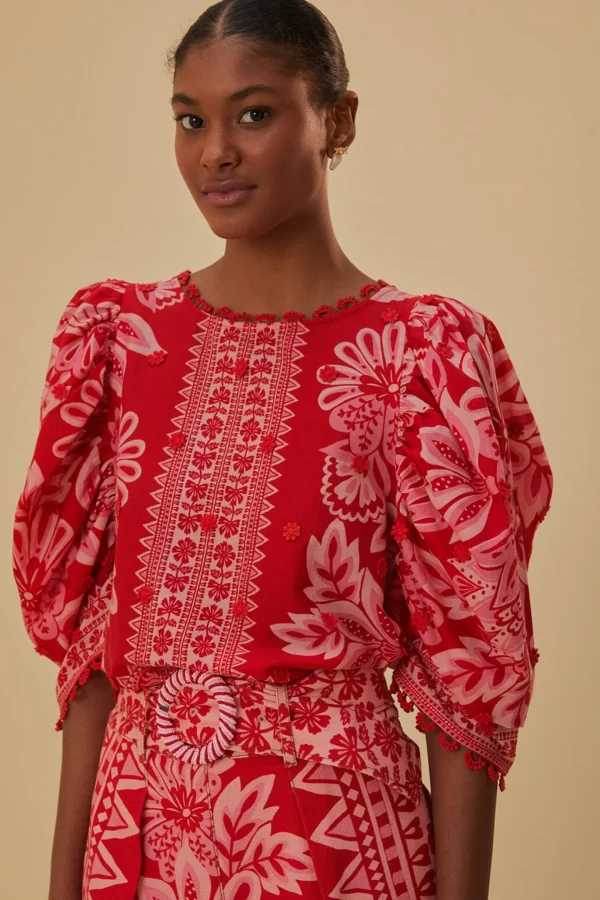 FARM Rio FLORA TAPESTRY RED BLOUSE Fashion