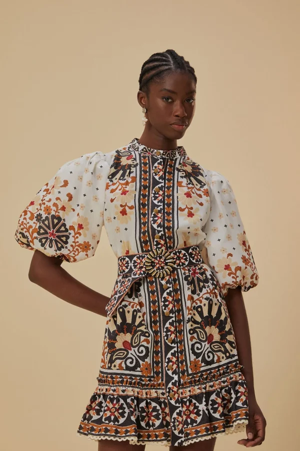 FARM Rio FLOWER FAN TAPESTRY OFF-WHITE MINI DRESS Sale