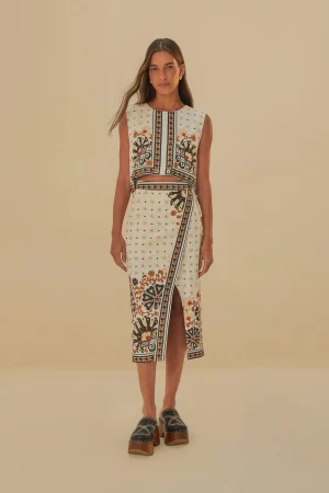 FARM Rio FLOWER FAN TAPESTRY OFF-WHITE WRAP MIDI SKIRT Online
