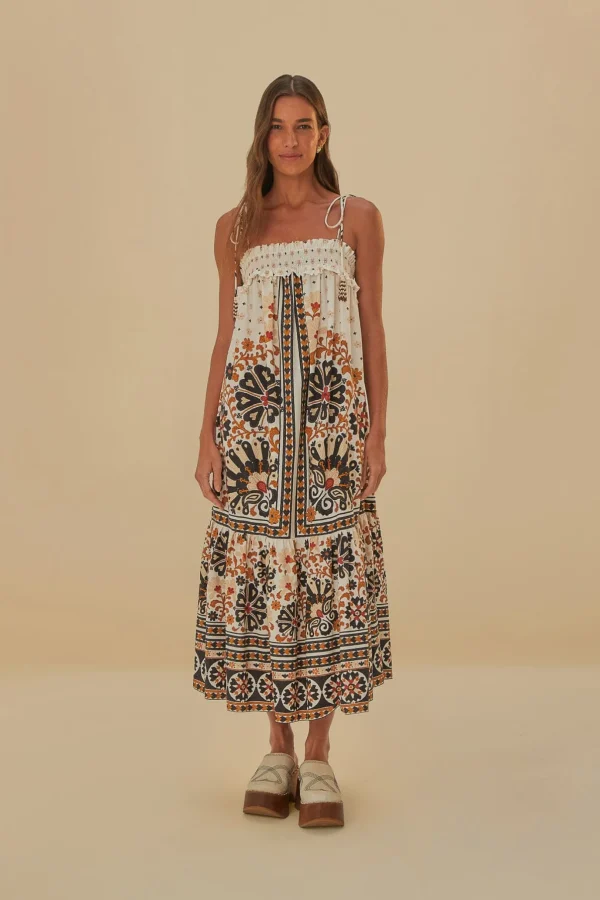 FARM Rio FLOWER FAN TAPESTRY OFF-WHITE MIDI DRESS Online