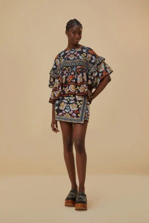 FARM Rio FLOWERY BLACK MINI SKIRT Hot