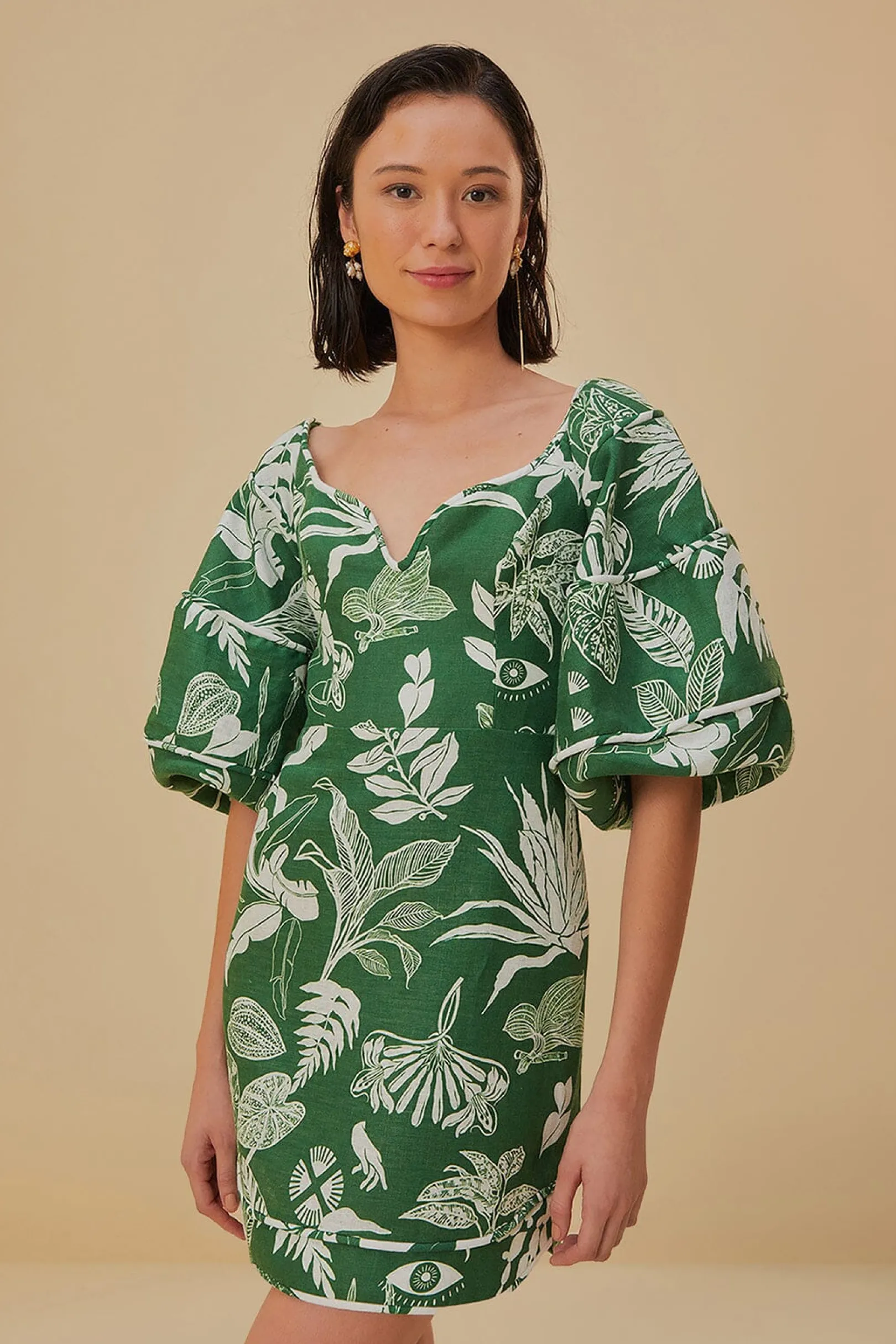 FARM Rio FOREST SOUL GREEN SHORT SLEEVE MINI DRESS Outlet