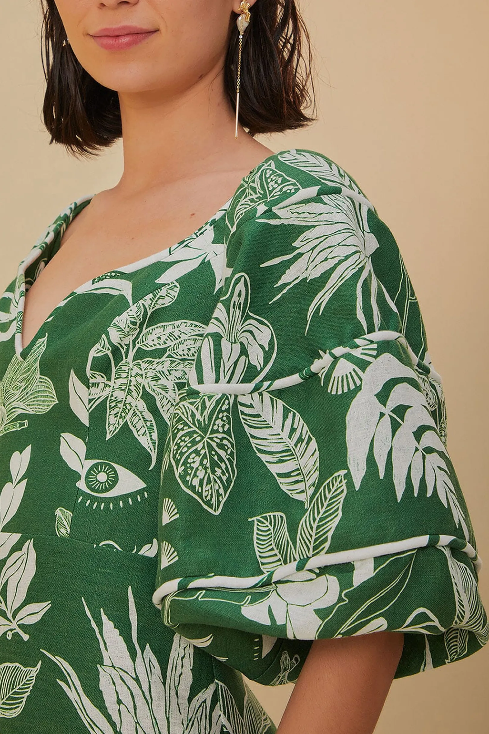 FARM Rio FOREST SOUL GREEN SHORT SLEEVE MINI DRESS Outlet