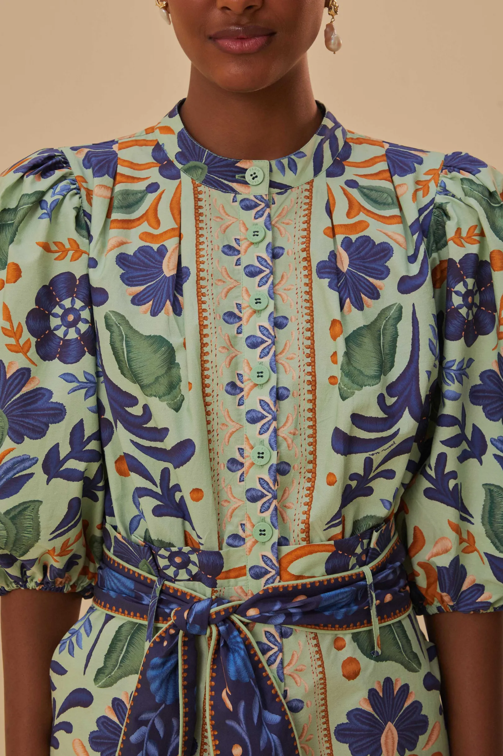 FARM Rio GREEN OCEAN TAPESTRY BELTED ROMPER Fashion