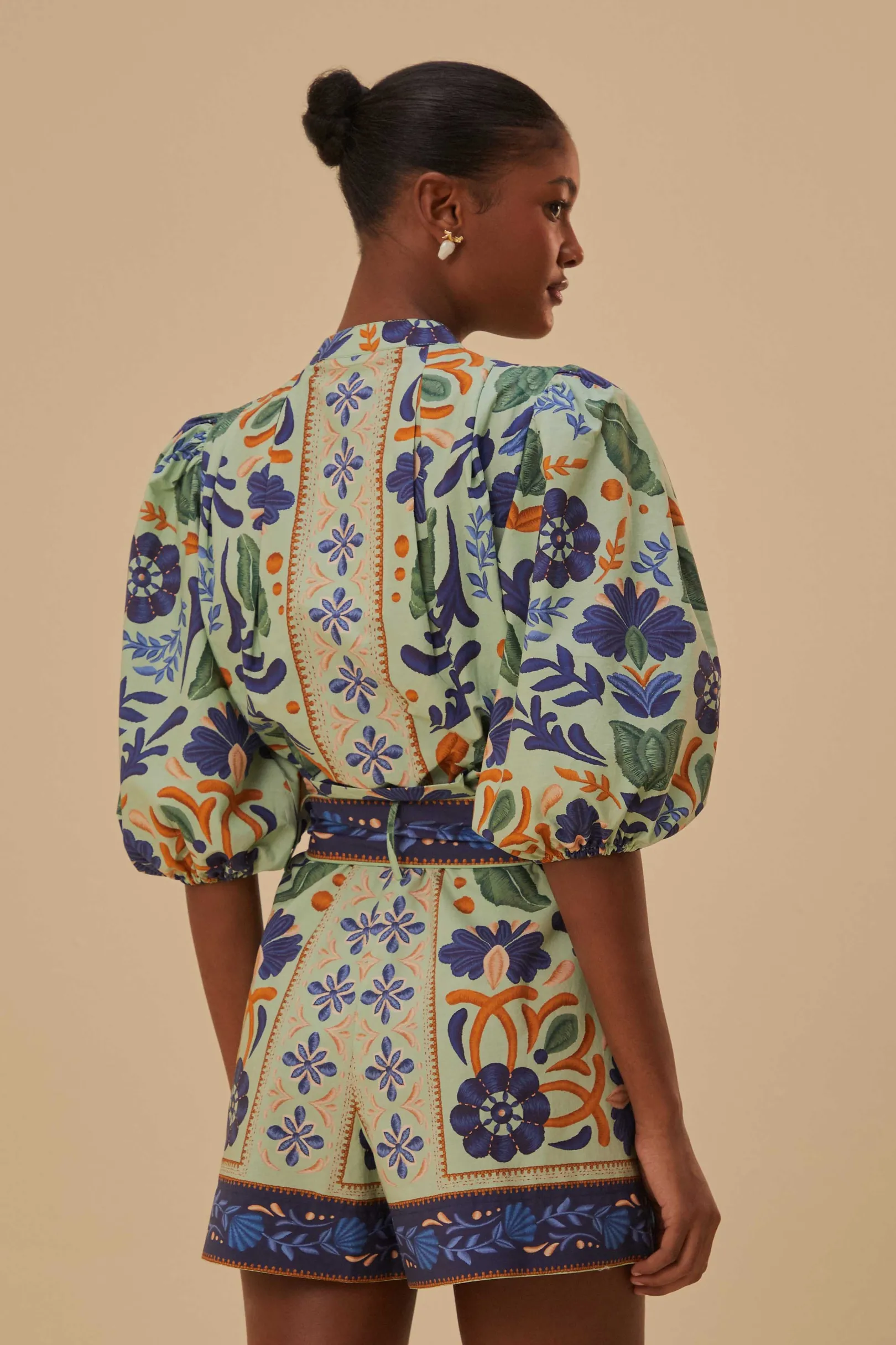 FARM Rio GREEN OCEAN TAPESTRY BELTED ROMPER Fashion