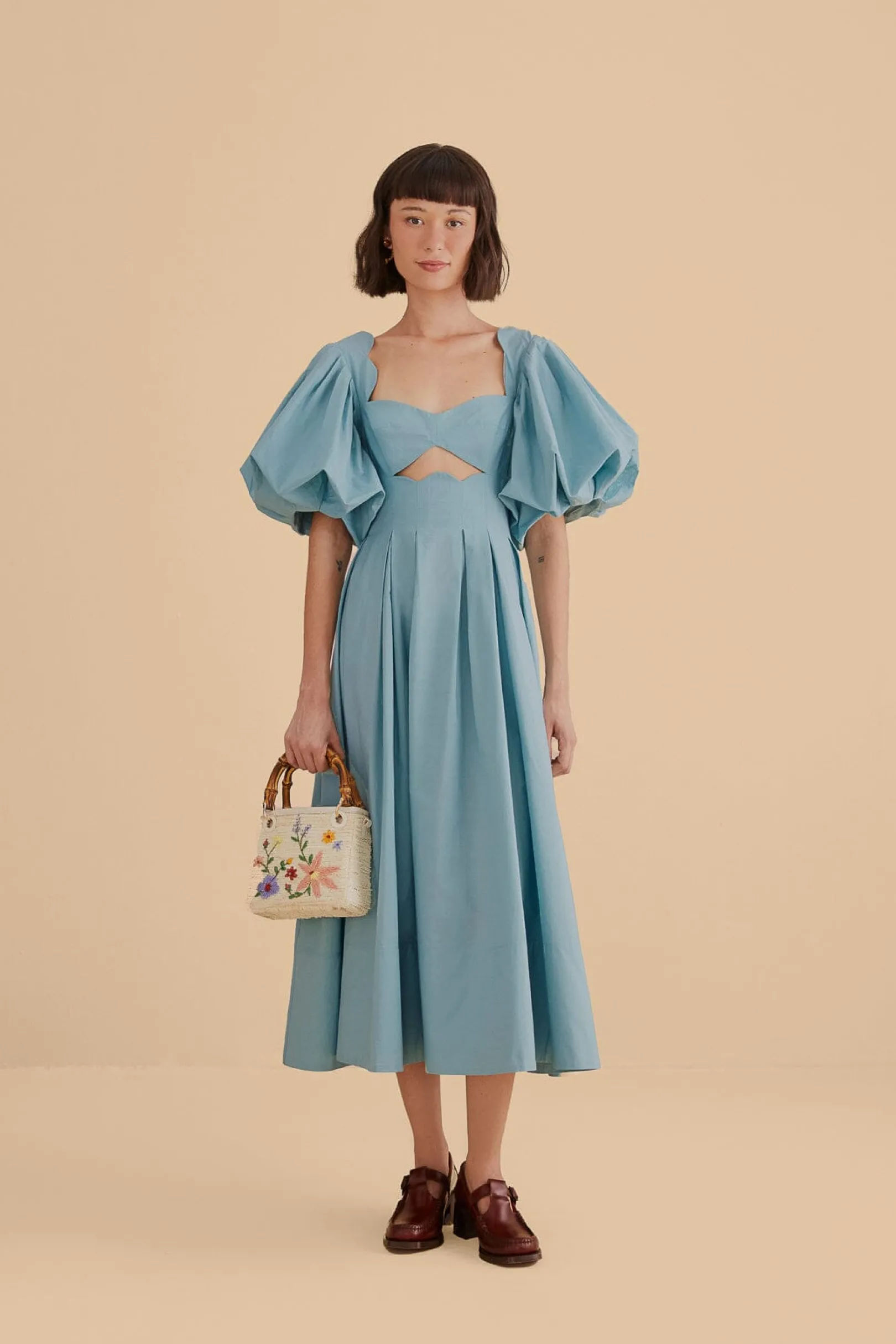 FARM Rio GREY BLUE CUT OUT MIDI DRESS Sale
