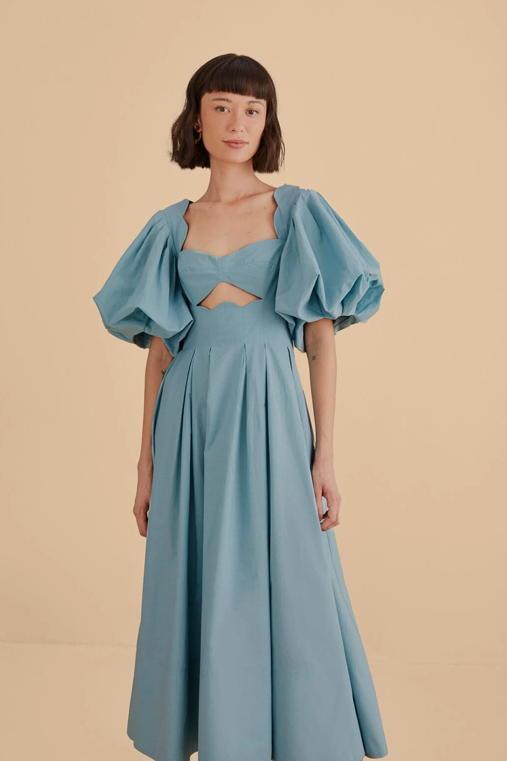 FARM Rio GREY BLUE CUT OUT MIDI DRESS Sale