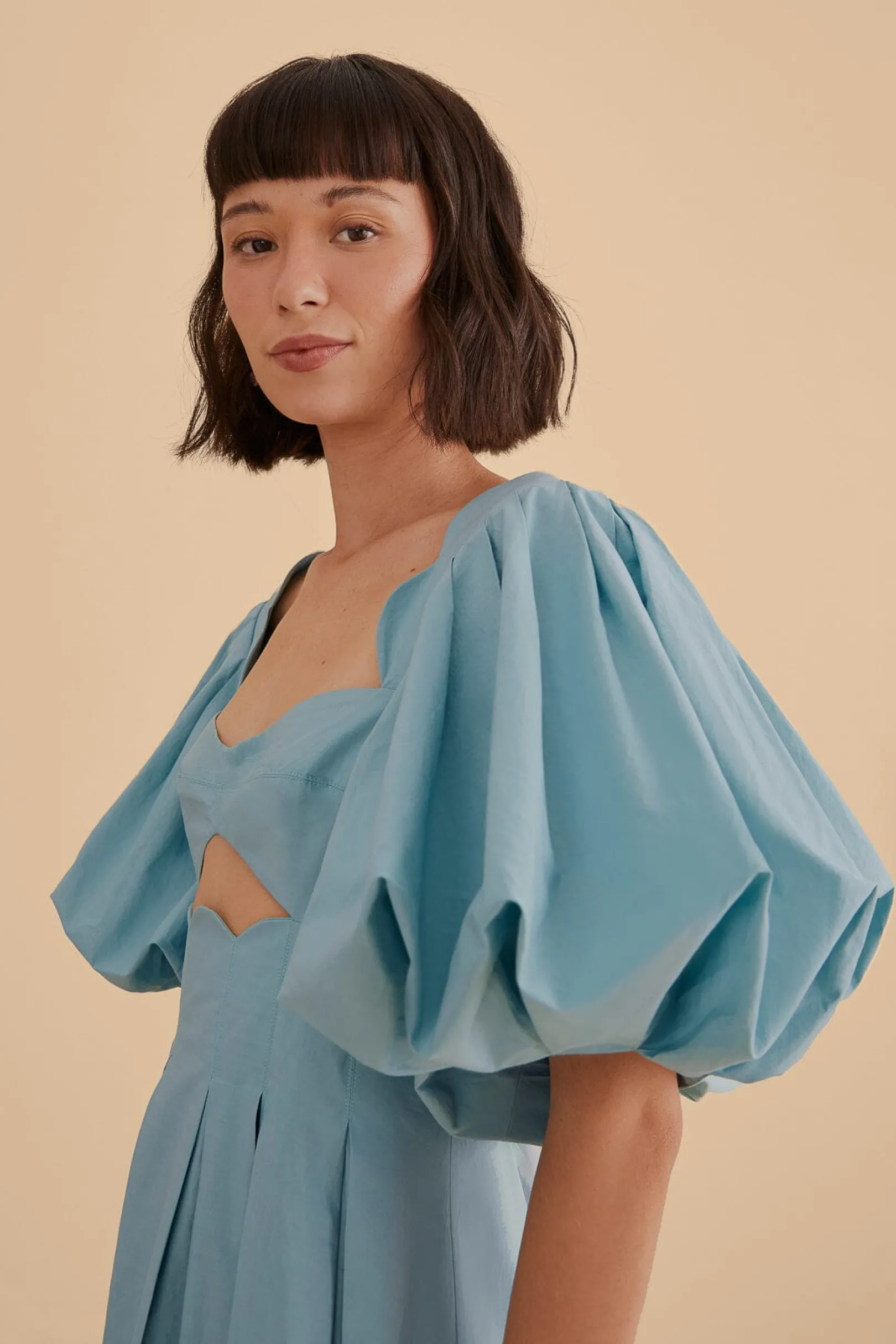 FARM Rio GREY BLUE CUT OUT MIDI DRESS Sale