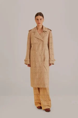 FARM Rio KHAKI PINEAPPLE COTTON EYELET TRENCH COAT Outlet
