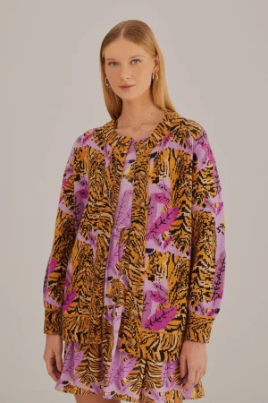 FARM Rio LAVENDER TIGER LEAVES KNIT CARDIGAN Flash Sale