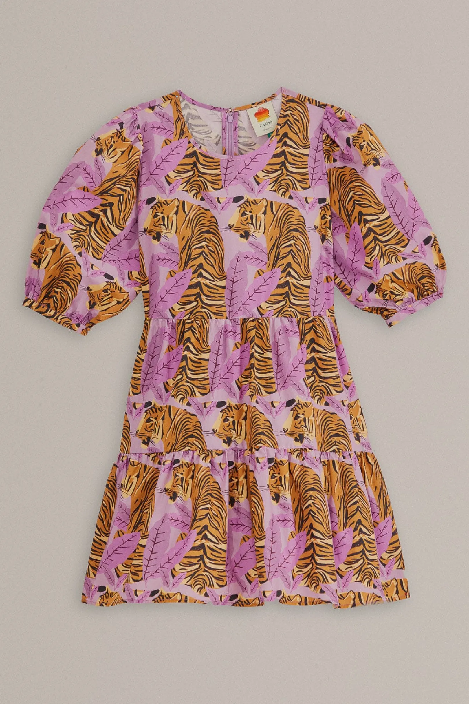 FARM Rio LAVENDER TIGER LEAVES PUFF SLEEVE MINI DRESS Discount