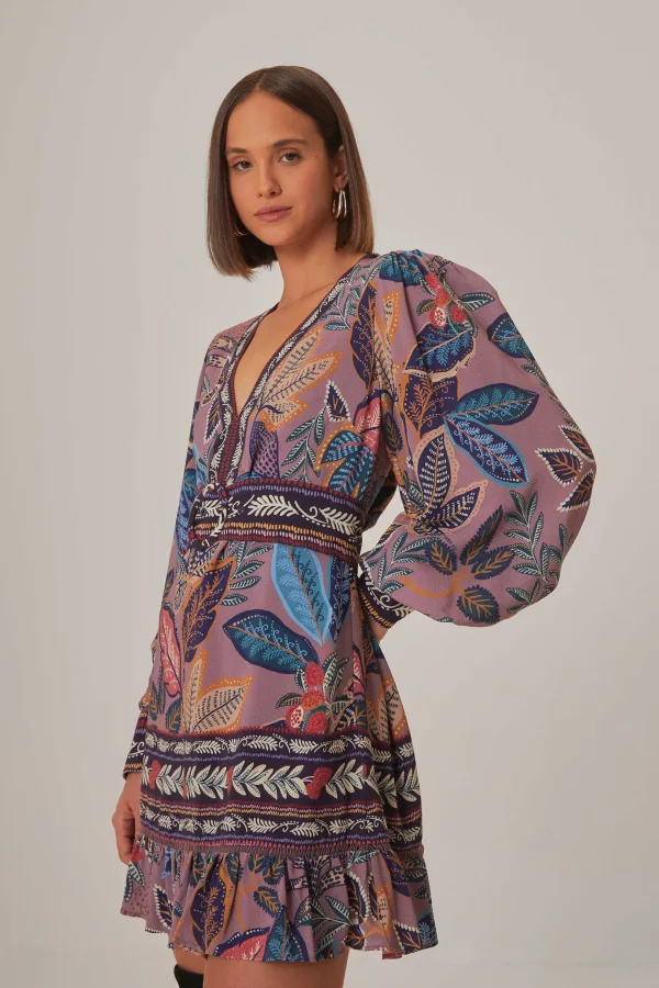 FARM Rio LAVENDER WILD NIGHT LONG SLEEVE MINI DRESS Online