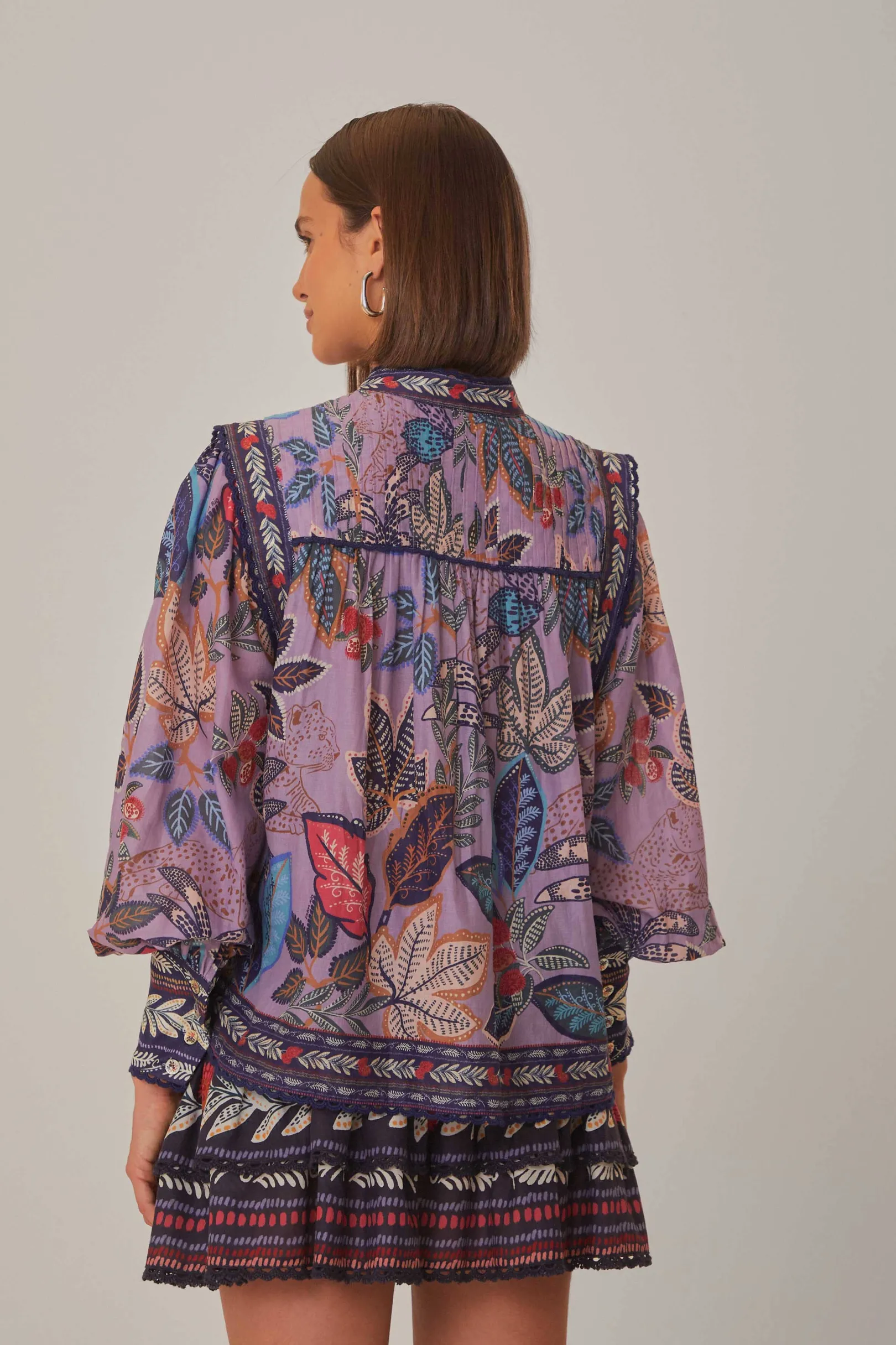 FARM Rio LAVENDER WILD NIGHT LONG SLEEVE BLOUSE Cheap