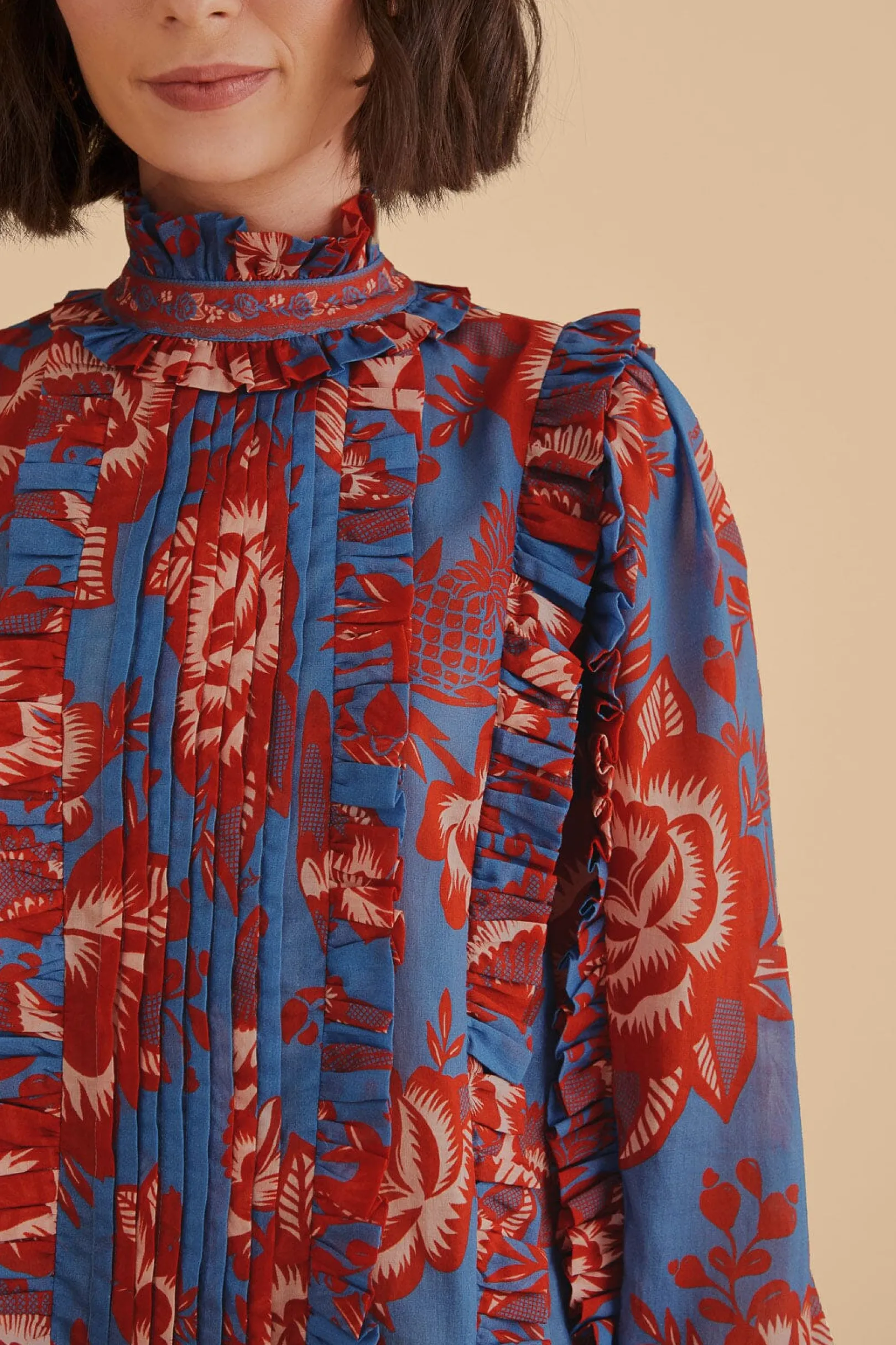 FARM Rio LIGHT BLUE LACE GARDEN RUFFLE BLOUSE Online