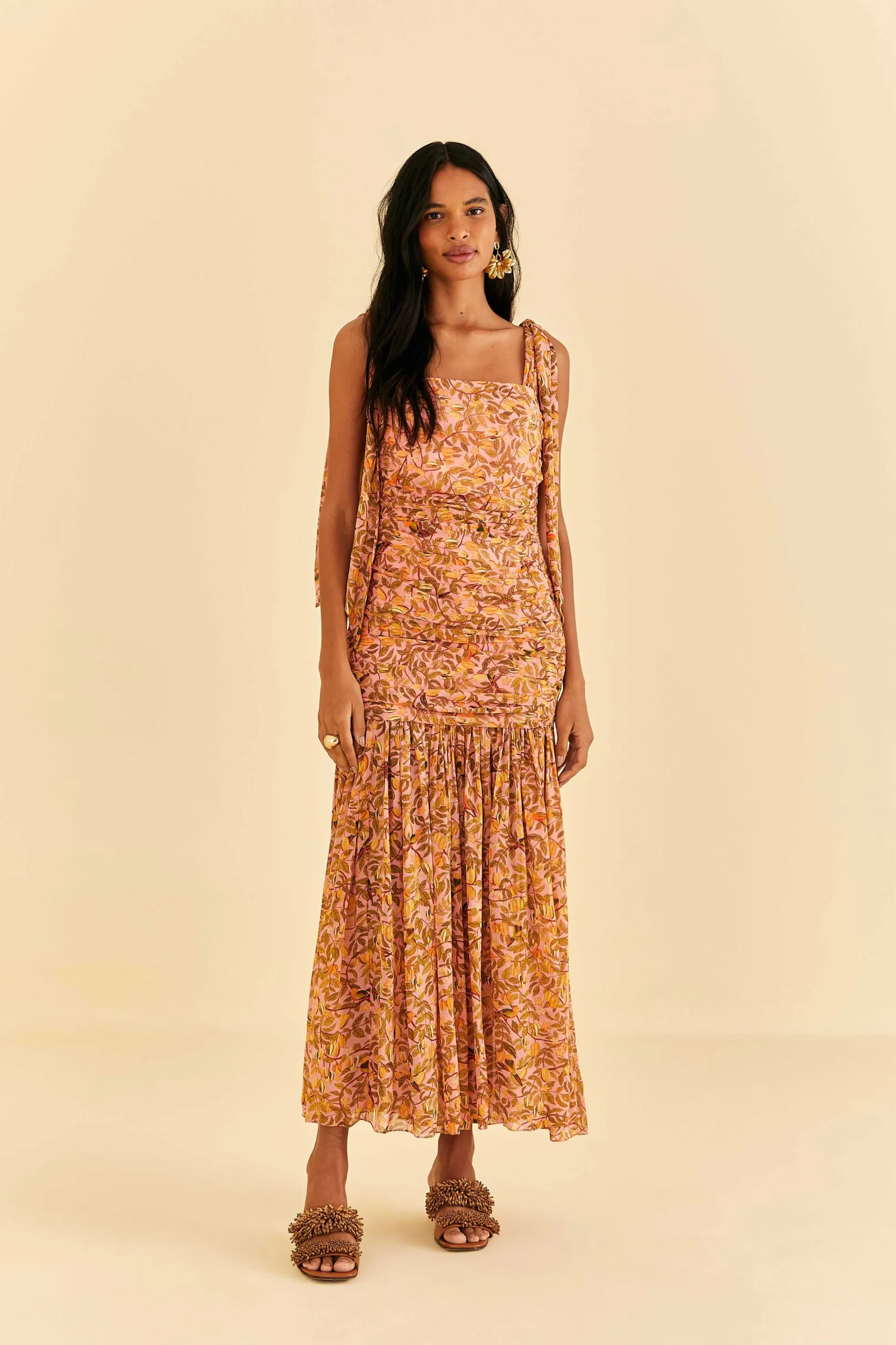 FARM Rio LIGHT PINK STAR FRUIT MIDI DRESS New
