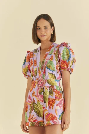 FARM Rio LILAC BEAKS & BANANAS V NECK ROMPER Fashion