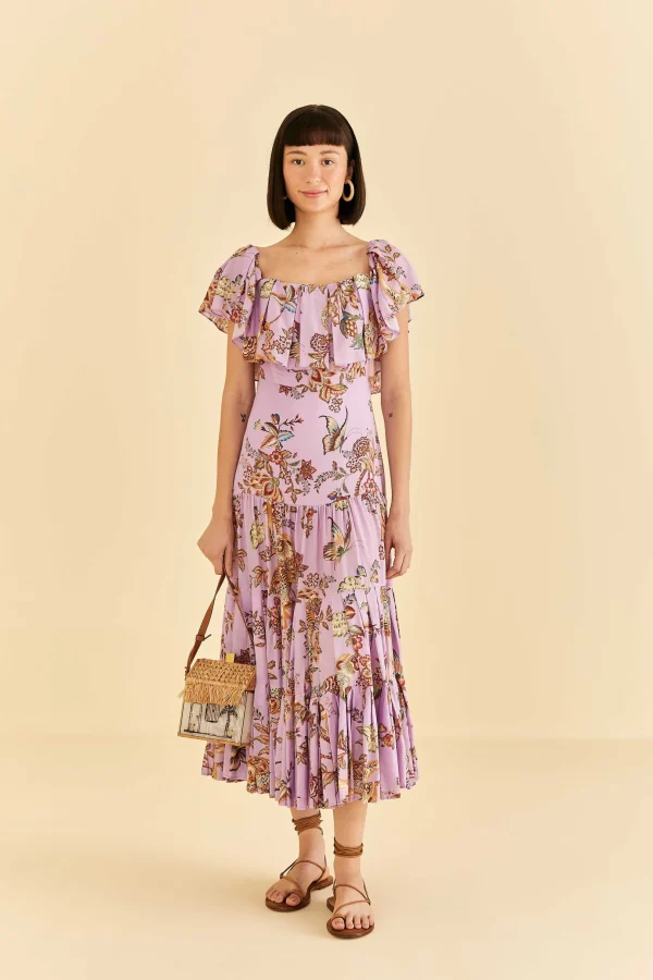 FARM Rio LILAC FLORAL MONKEY SHORT SLEEVE MAXI DRESS Best Sale